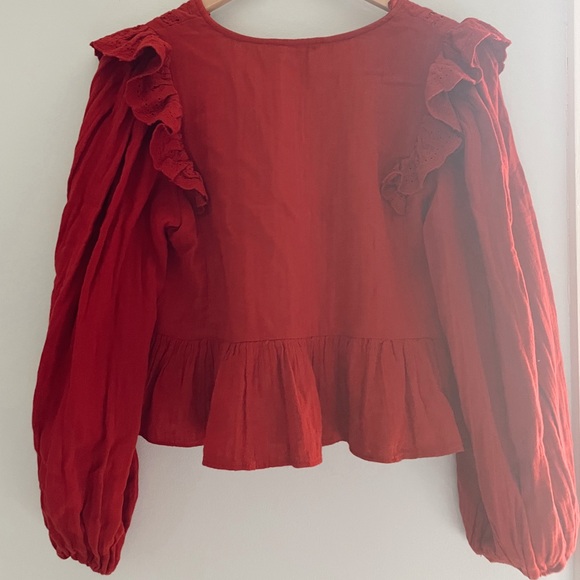Zara Red Ruffled Blouse - Picture 2 of 3